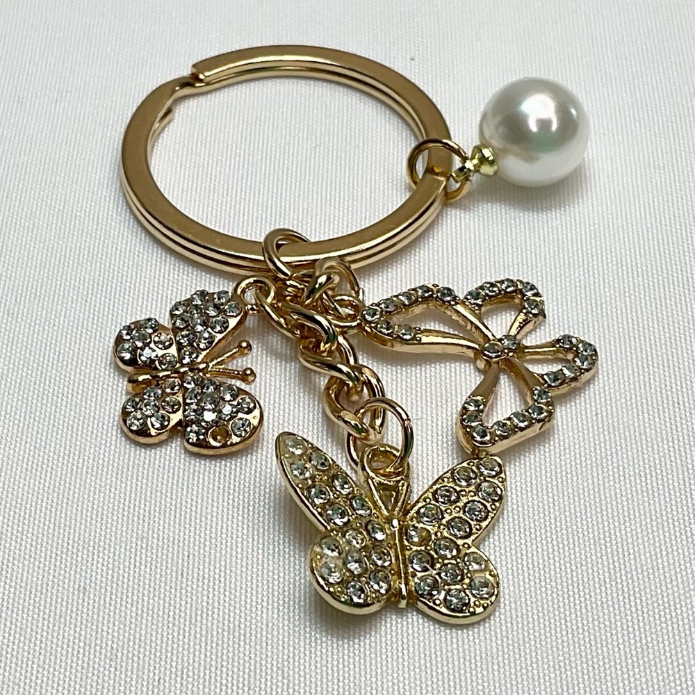 Gold Butterfly Keychain with Pearl Charm NWOT